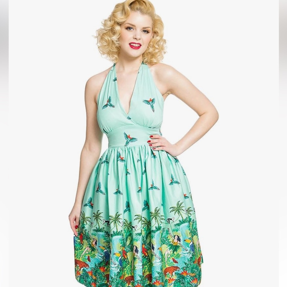 Lindy Bob Marilyn Jungle Print Halter Swing Dress NWT US Sz 4. UK8